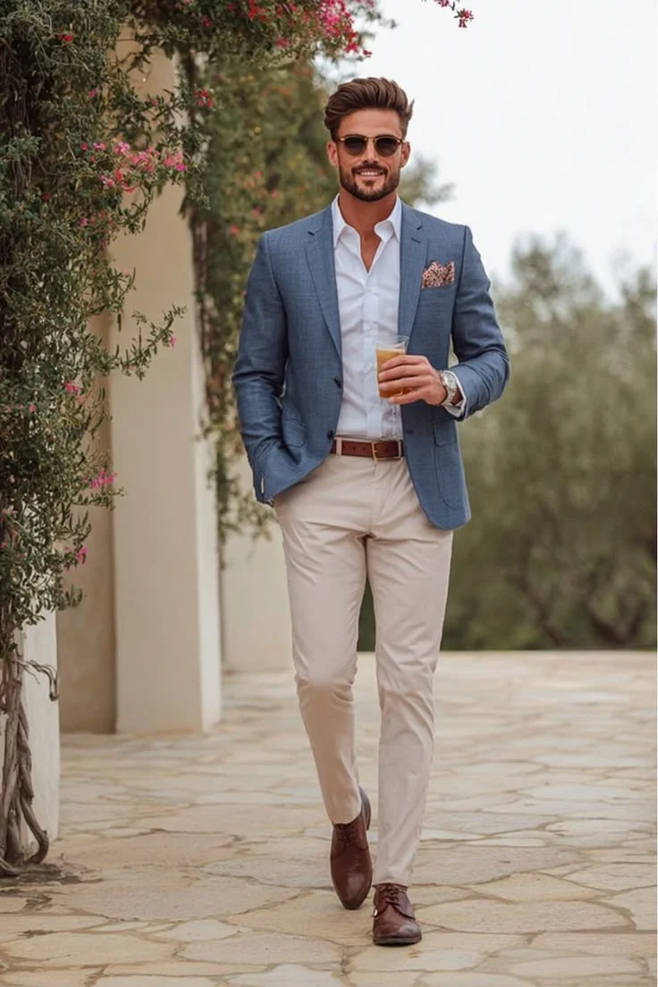 Inspiración de vestimenta formal de playa para hombres