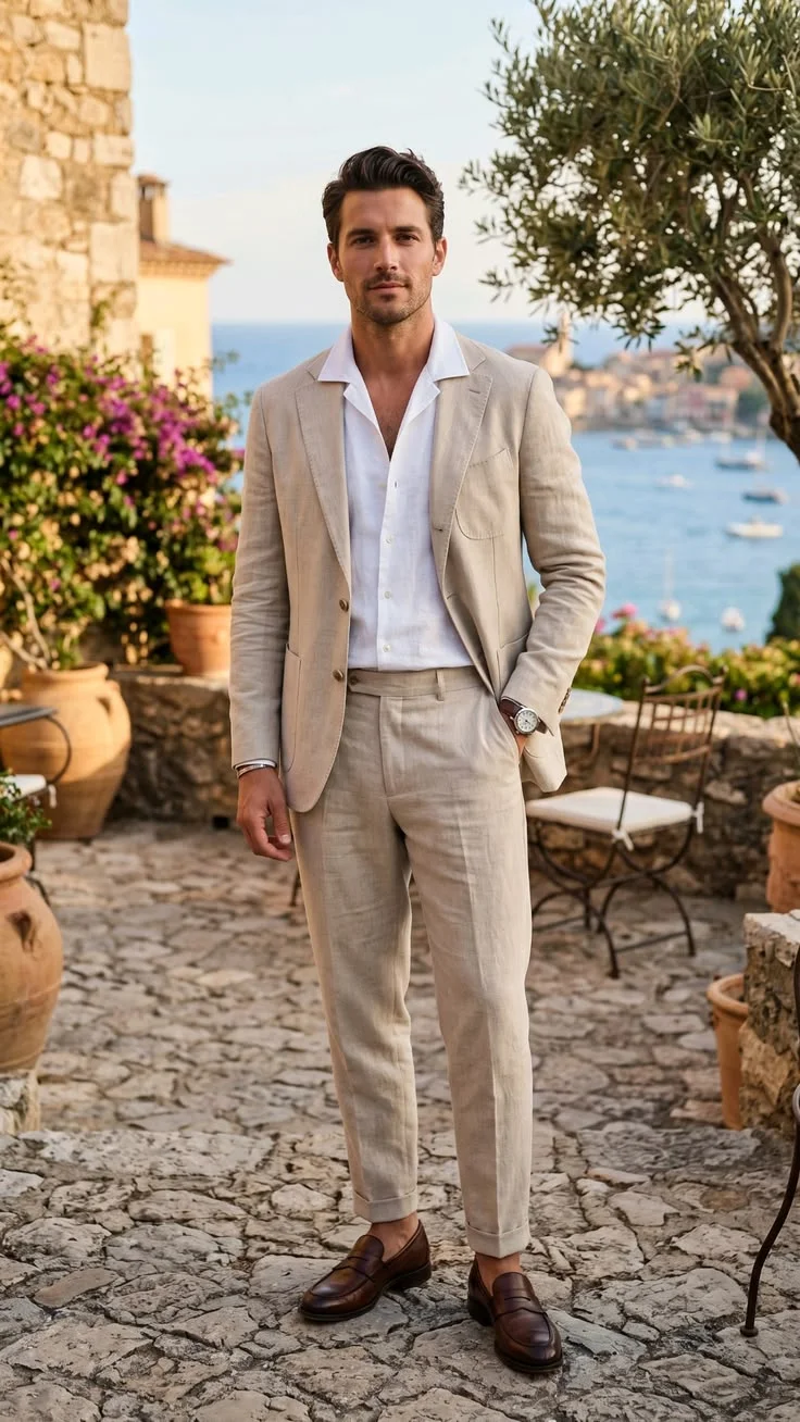 Inspiración de traje claro para hombre